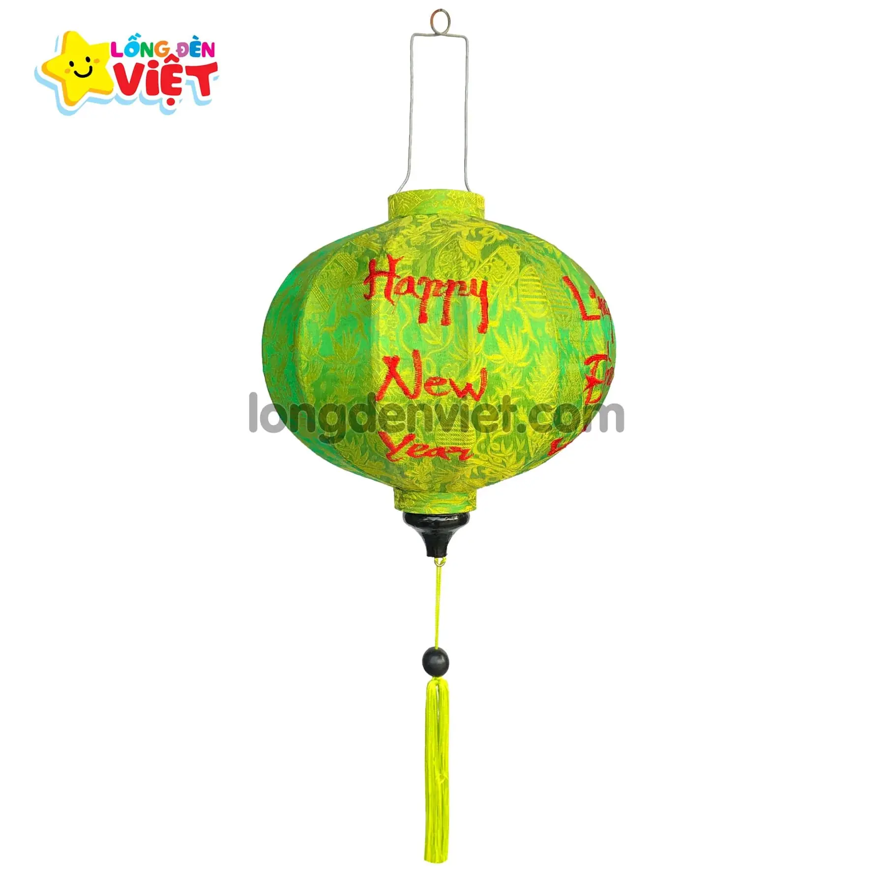 Lồng đèn thêu Happy New Year TH17 Lồng đèn thêu Happy New Year TH17 — đèn lồng gỗ Việt Nam | LongDenViet