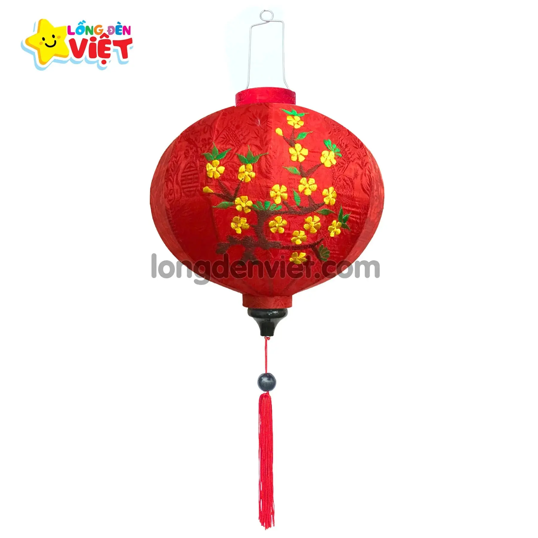 Lồng đèn thêu Hoa Mai TH12 Lồng đèn thêu Hoa Mai TH12 — đèn lồng gỗ Việt Nam | LongDenViet