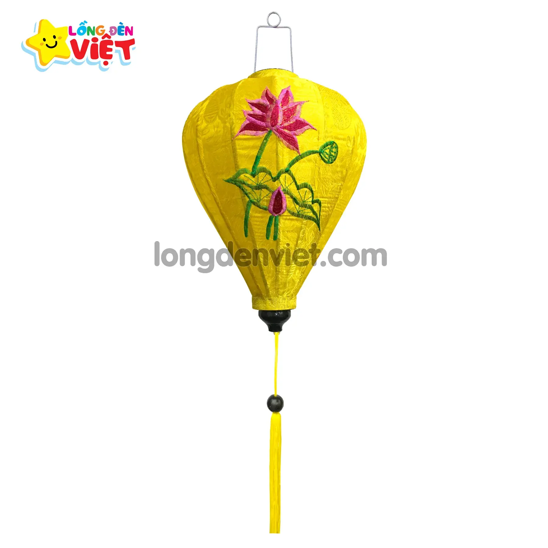 Lồng đèn thêu Hoa Sen TH14 Lồng đèn thêu Hoa Sen TH14 — đèn lồng gỗ Việt Nam | LongDenViet