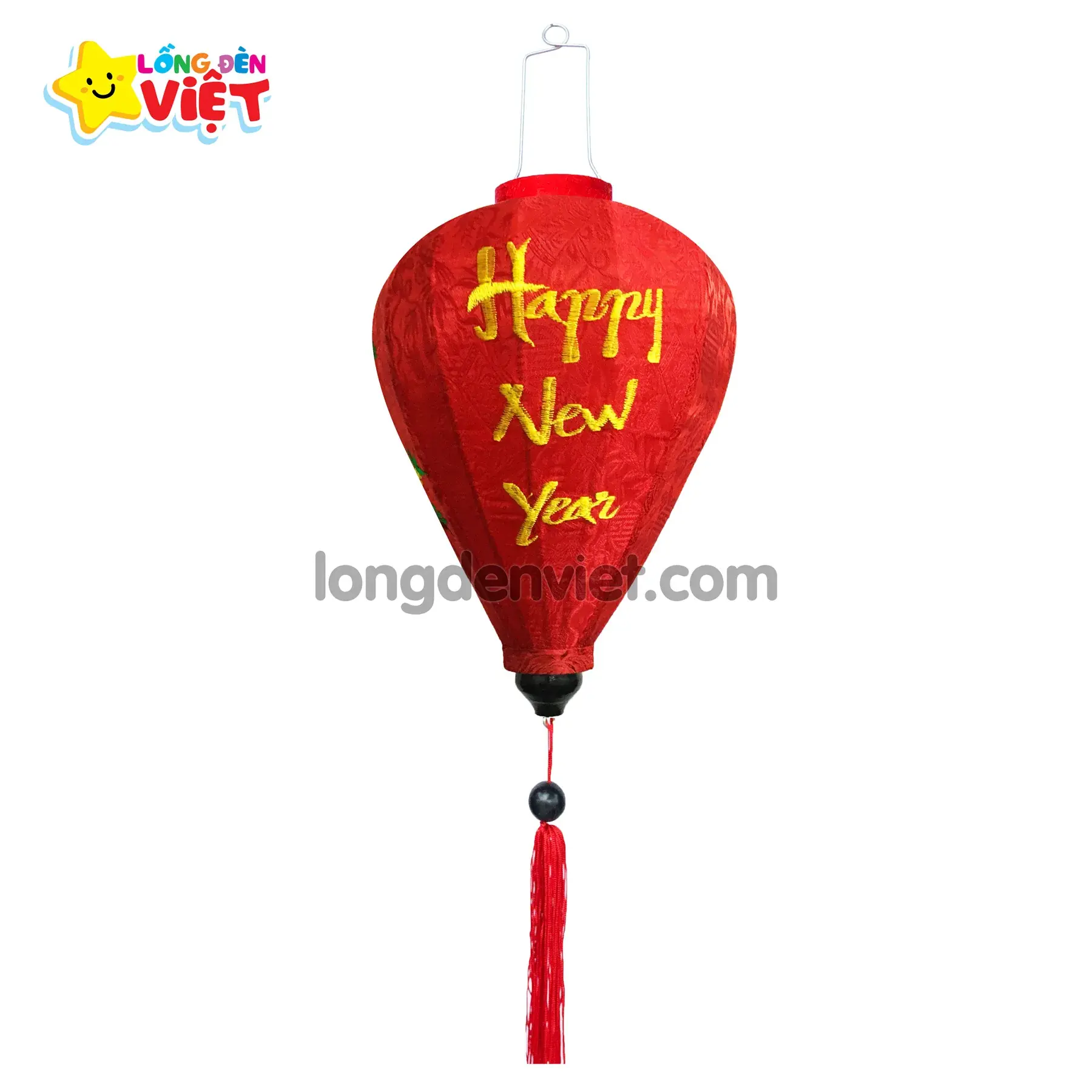 Lồng đèn thêu Happy New Year TH02 Lồng đèn thêu Happy New Year TH02 — đèn lồng gỗ Việt Nam | LongDenViet