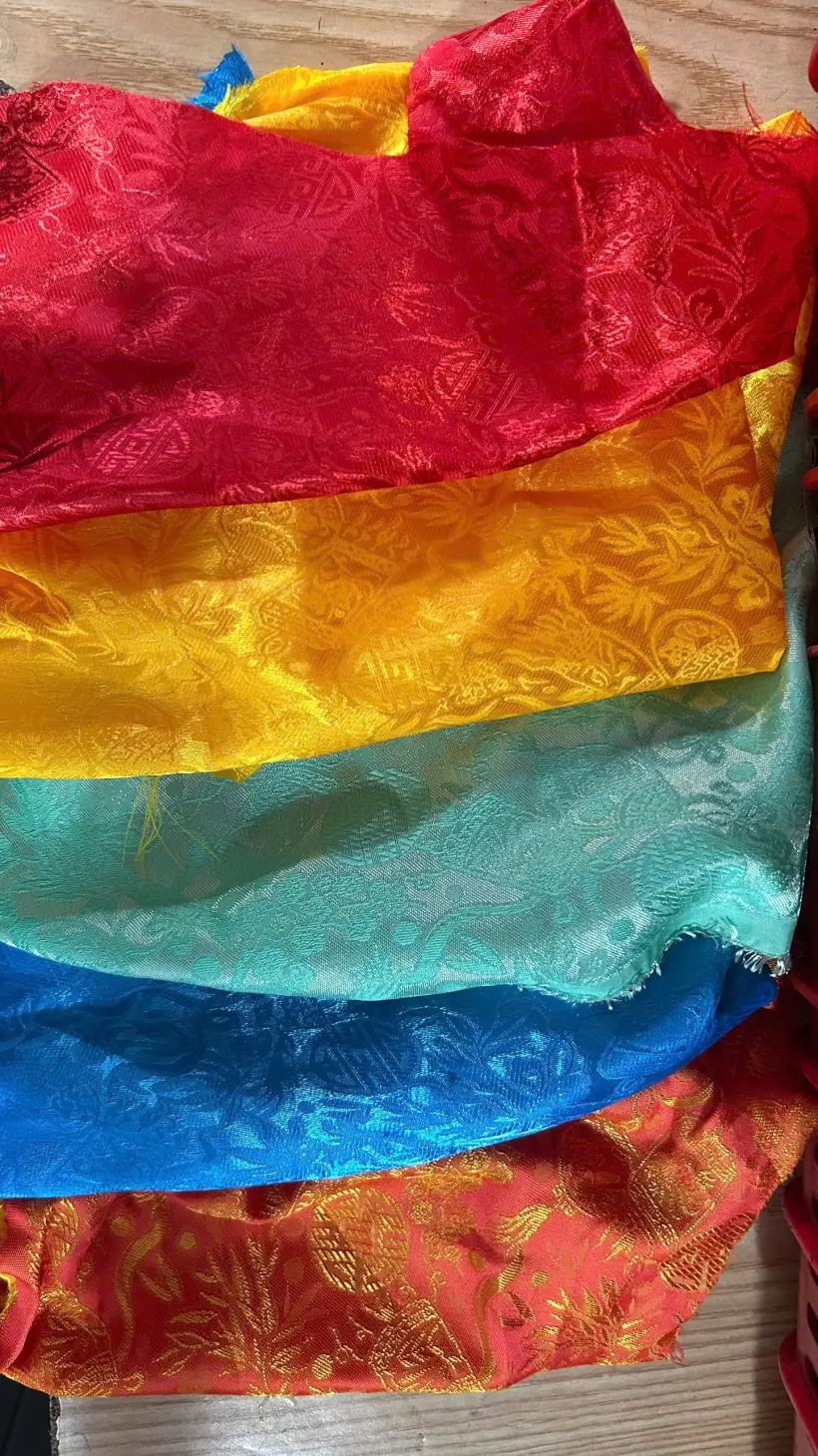 Close-up of genuine mulberry silk fabric used on a Vietnamese lantern