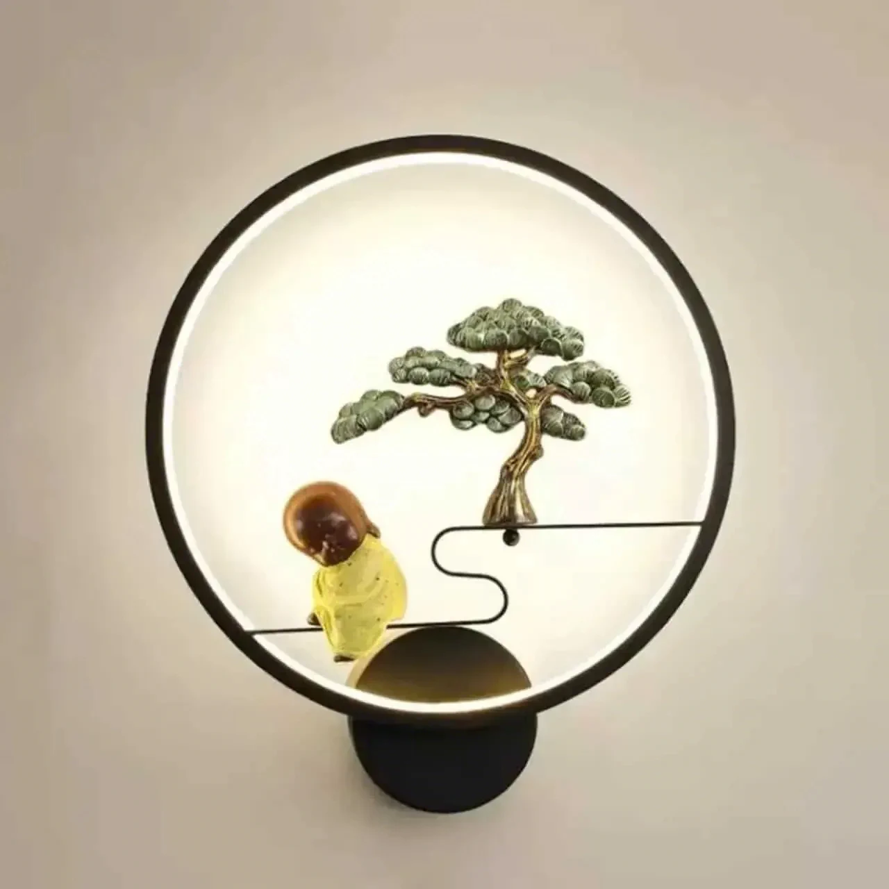 Đèn thiền sư và cây tùng già KHDGT0002 — đèn trang trí nội thất Việt Nam | LongDenViet