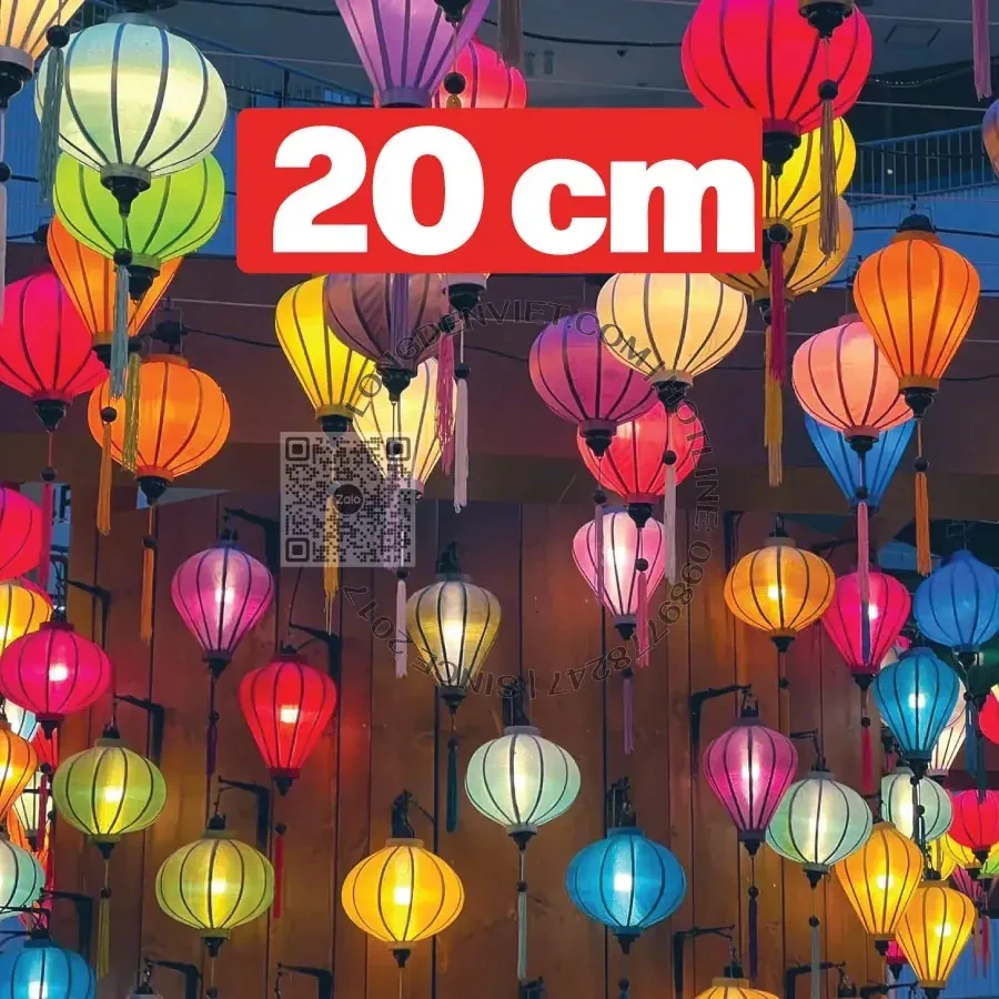 Bộ 10 cái đèn tre vải lụa kiểu tròn tỏi 20cm đủ màu — đèn mây tre Việt Nam | LongDenViet