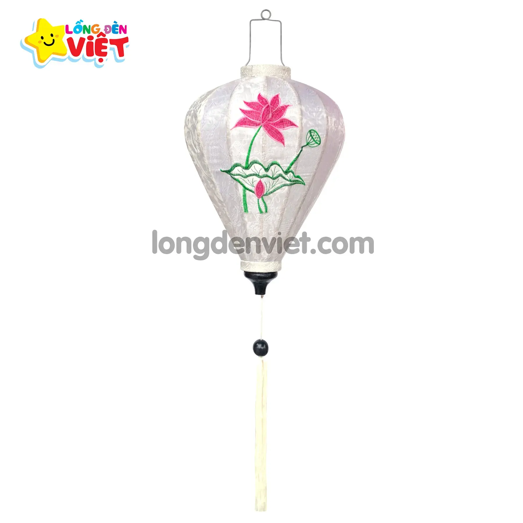 Lồng đèn thêu Hoa Sen TH14 Lồng đèn thêu Hoa Sen TH14 — đèn lồng gỗ Việt Nam | LongDenViet