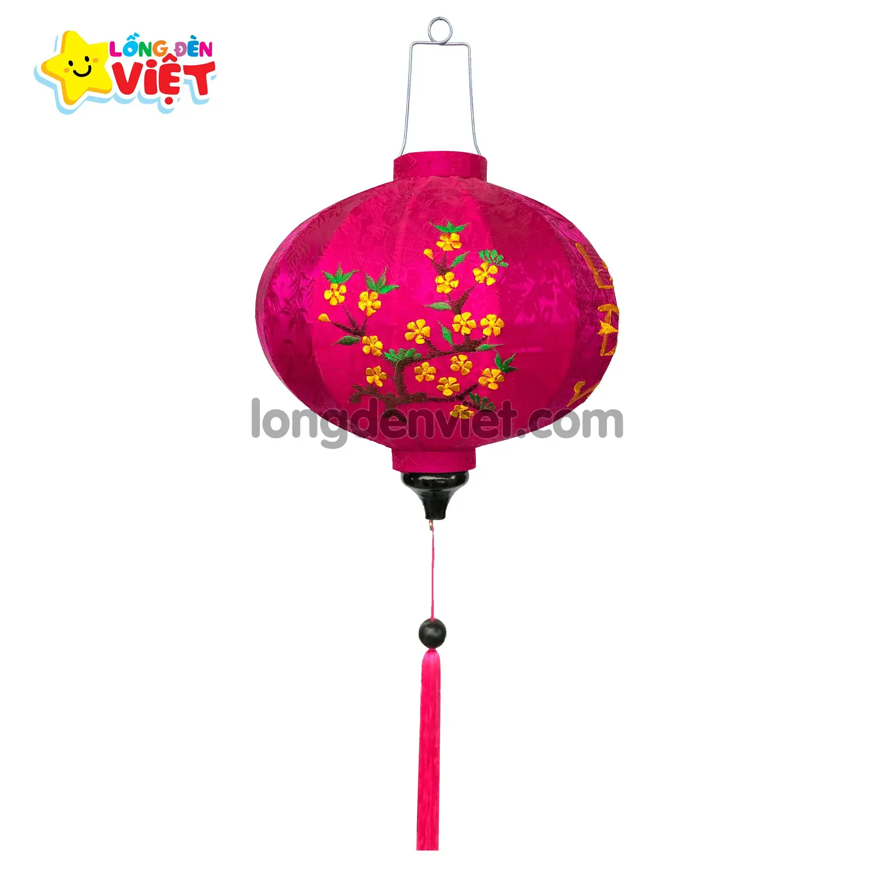 Lồng đèn thêu Hoa Mai TH12 Lồng đèn thêu Hoa Mai TH12 — đèn lồng gỗ Việt Nam | LongDenViet