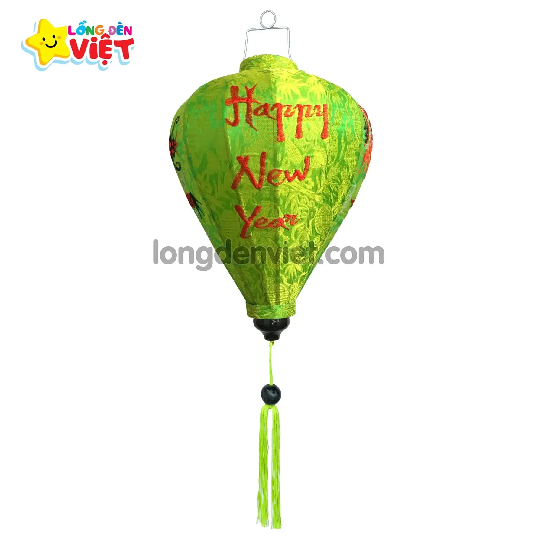 Lồng đèn thêu Happy New Year TH02 Lồng đèn thêu Happy New Year TH02 — đèn lồng gỗ Việt Nam | LongDenViet