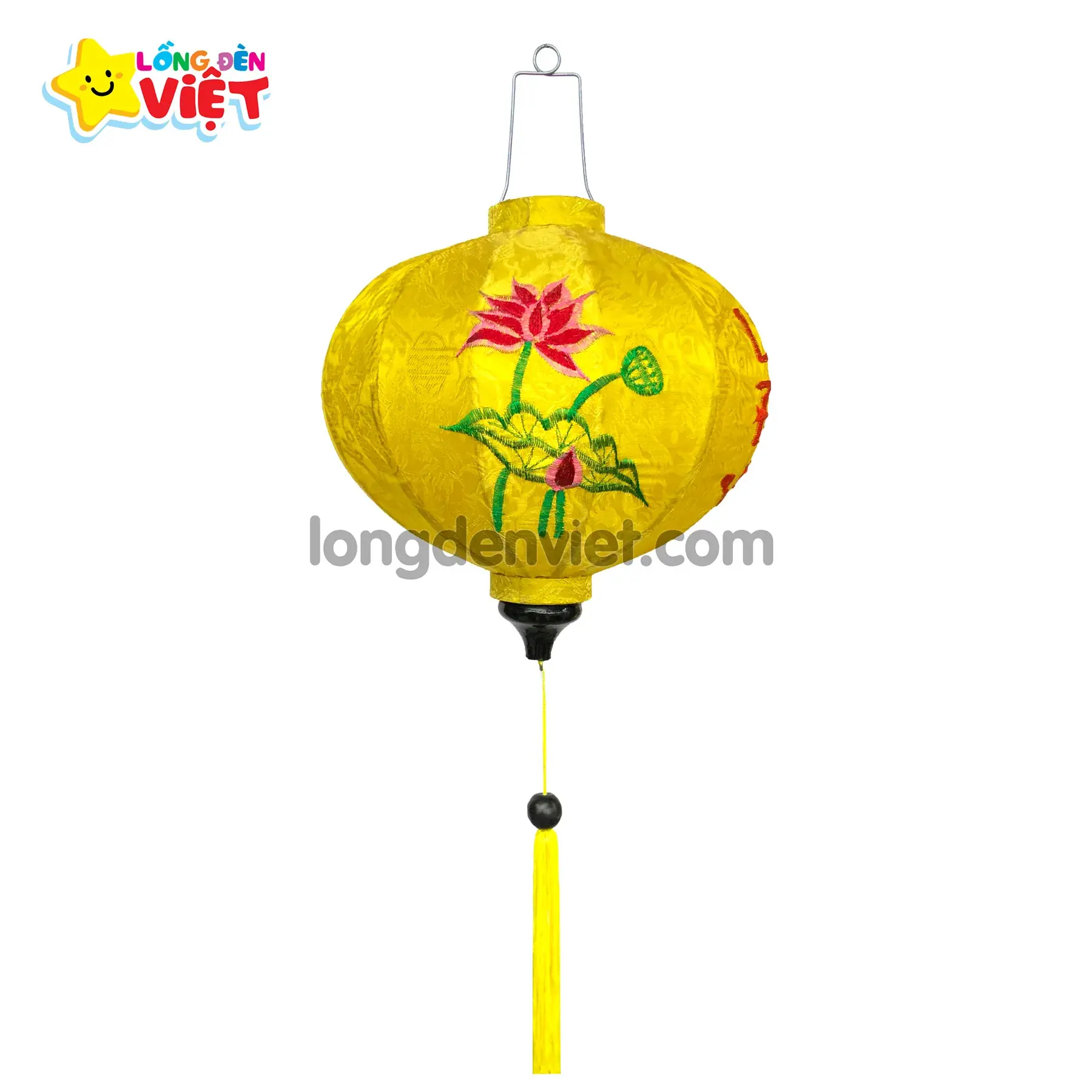 Lồng đèn thêu Hoa Sen TH05 Lồng đèn thêu Hoa Sen TH05 — đèn lồng gỗ Việt Nam | LongDenViet