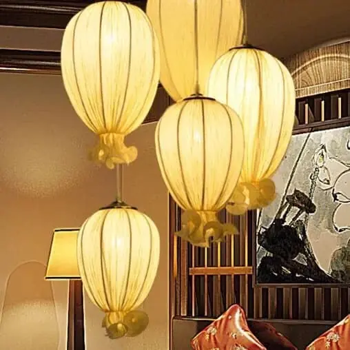 Đèn chùm vải nhăn KH-DTR047 Đèn chùm vải nhăn KH-DTR047 — đèn quán cafe Việt Nam | LongDenViet