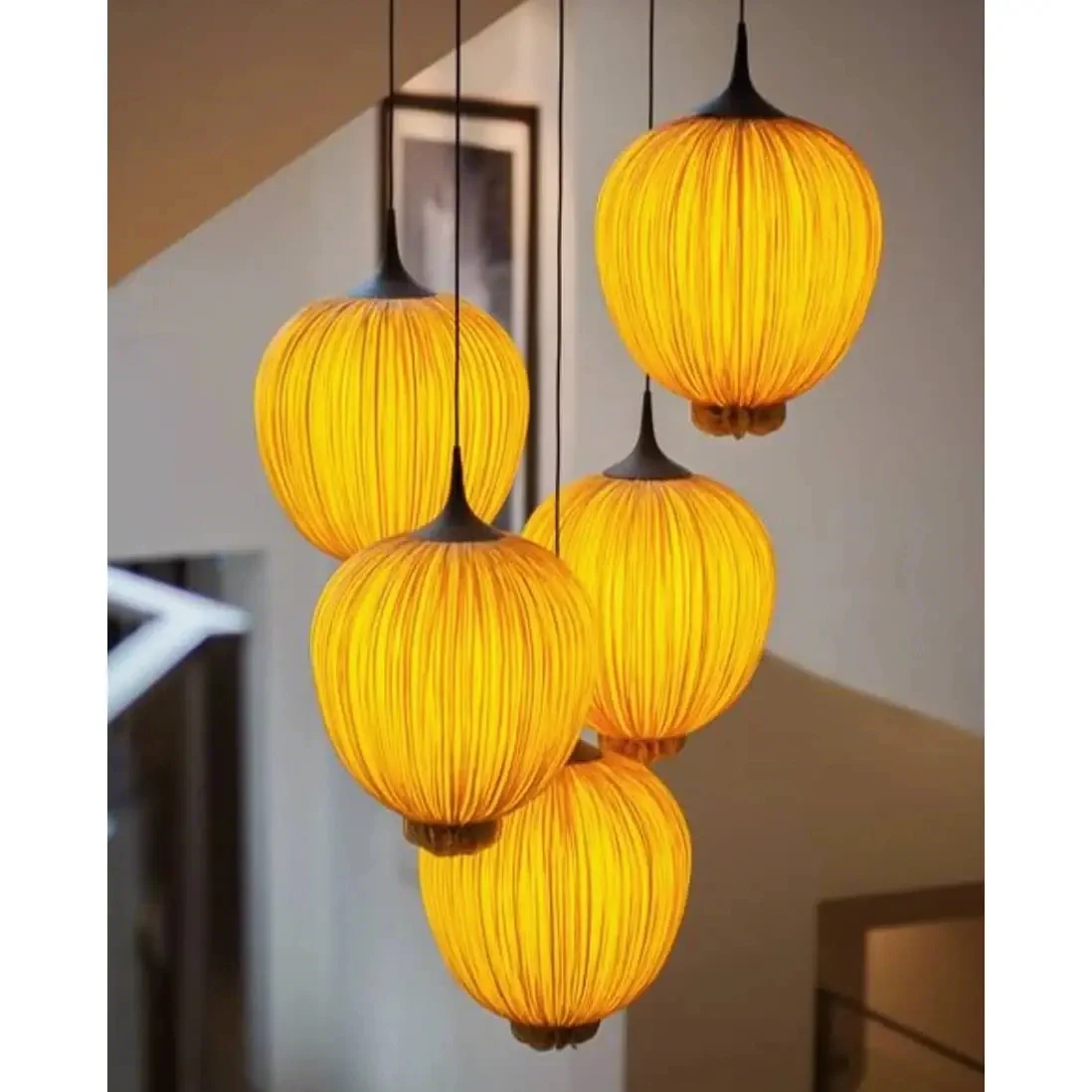 Đèn chùm vải nhăn KH-DTR048 Đèn chùm vải nhăn KH-DTR048 — đèn trang trí nội thất Việt Nam | LongDenViet